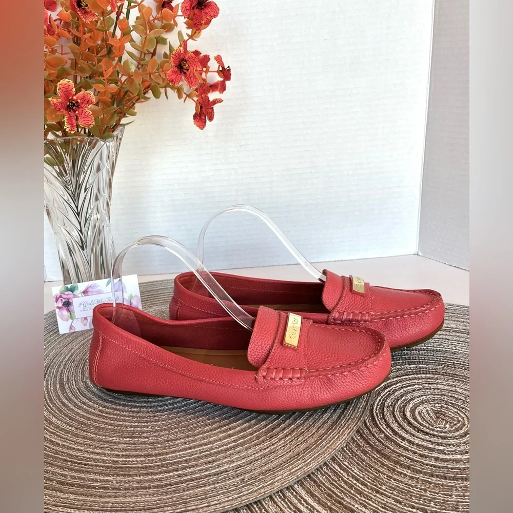 NEW CALVIN KLEIN Driving Loafers “Leta” Pebble Grain Leather Designer Logo - Picture 9 of 13